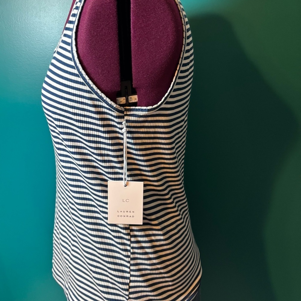 LC Lauren Conrad Navy and White Striped Tank Top Summer - Picture 3 of 5